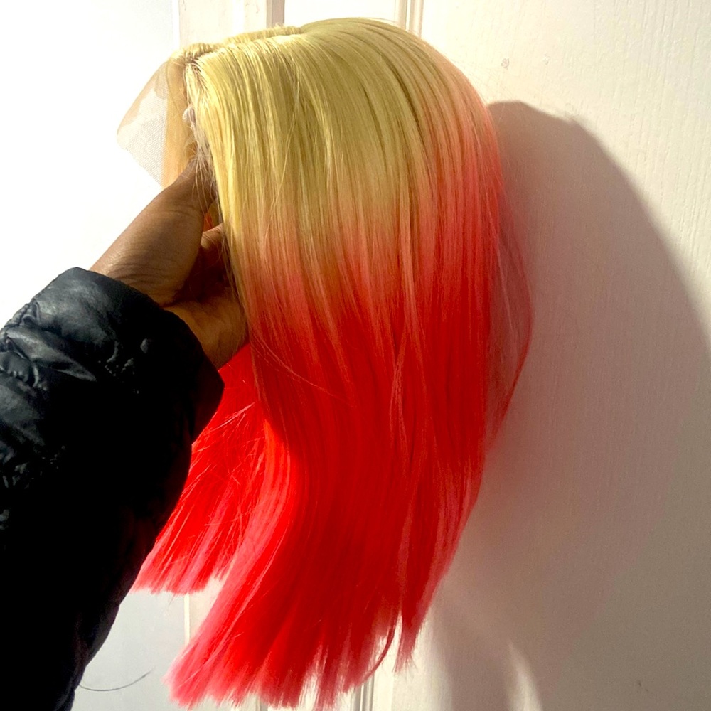 Pink, blonde bob wig